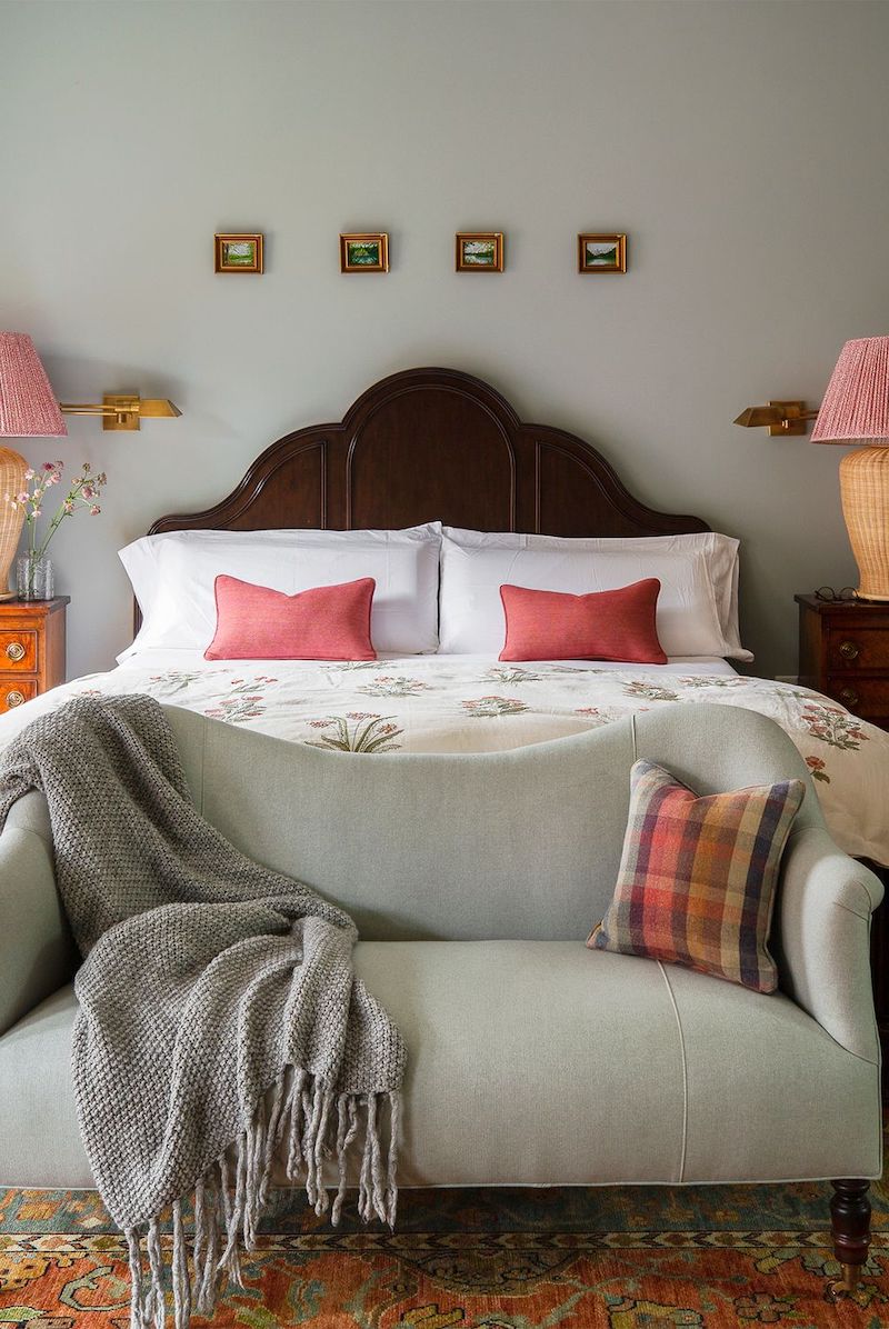 light gray and green bedroom
