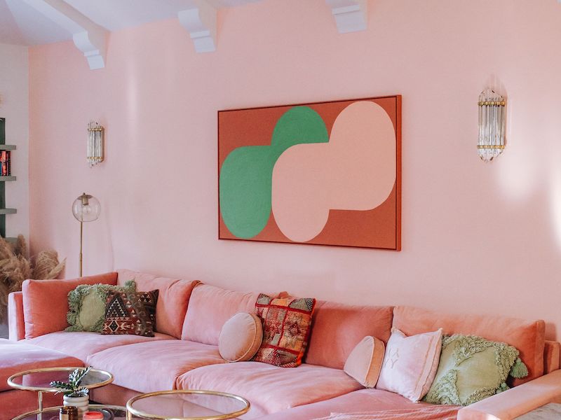 paint your living room pastel pink painted room with pink couch