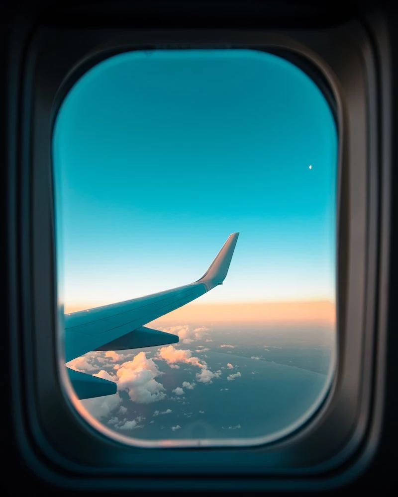 plane wing through the plane window