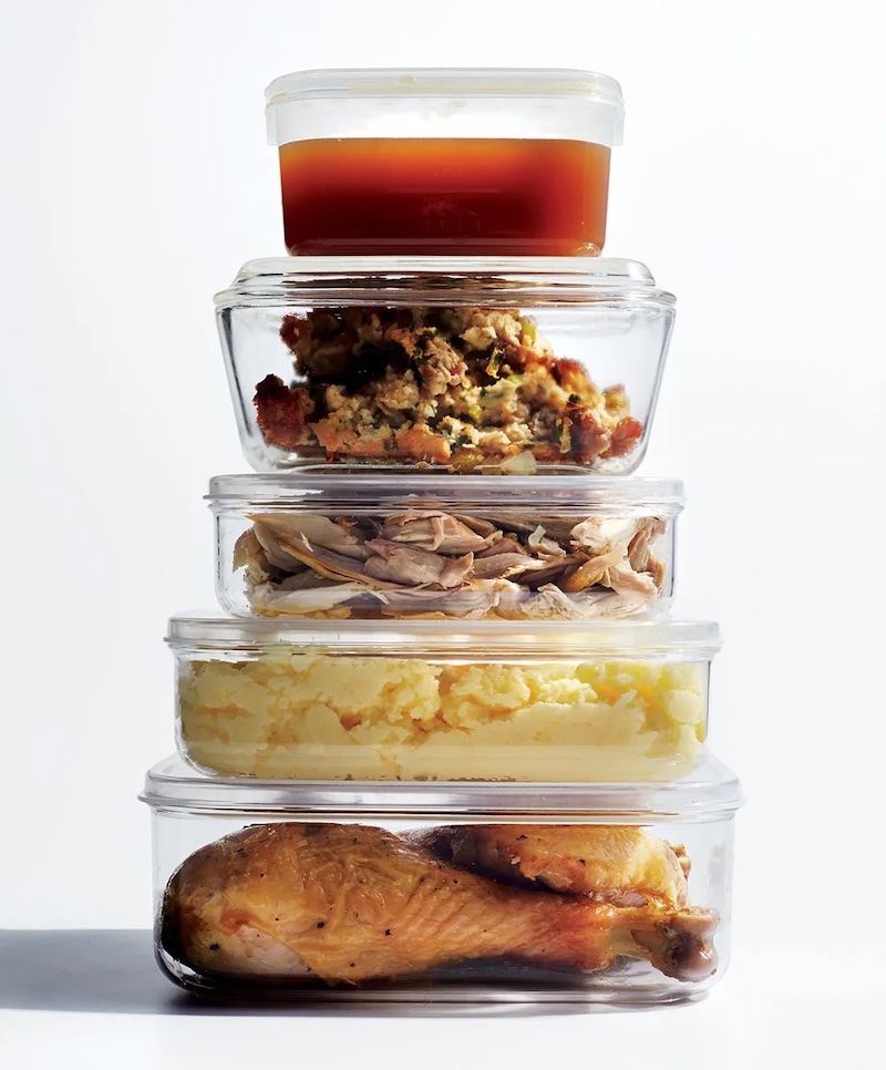 sealed leftovers in glass tupperware
