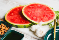 Watermelon Caprese: Summer Salad with Arugula Pesto, Mozzarella & Crushed Almonds