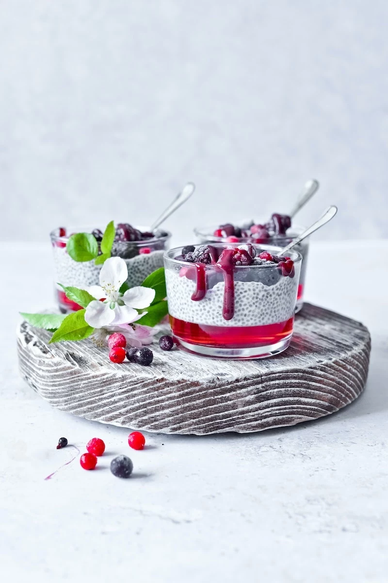 chia pudding with jam and berries