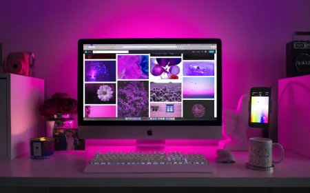 computer screen with purple back light