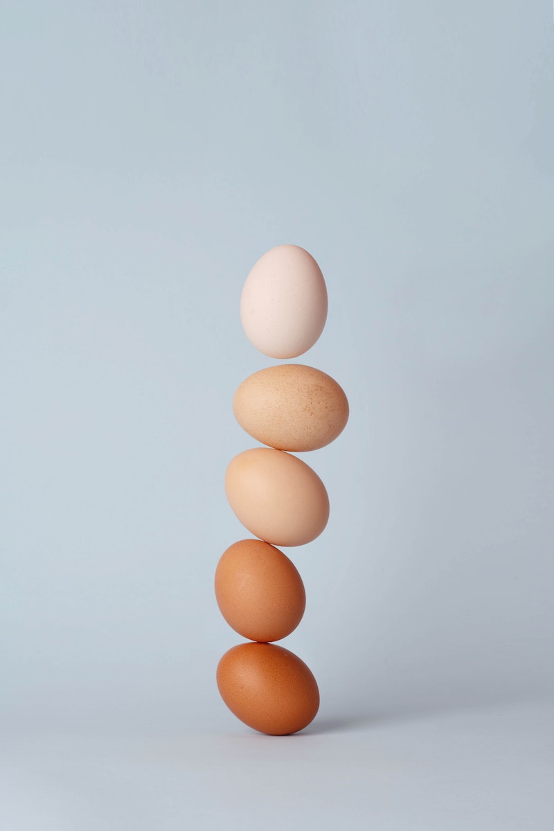 eggs in a line stacked on top of one another