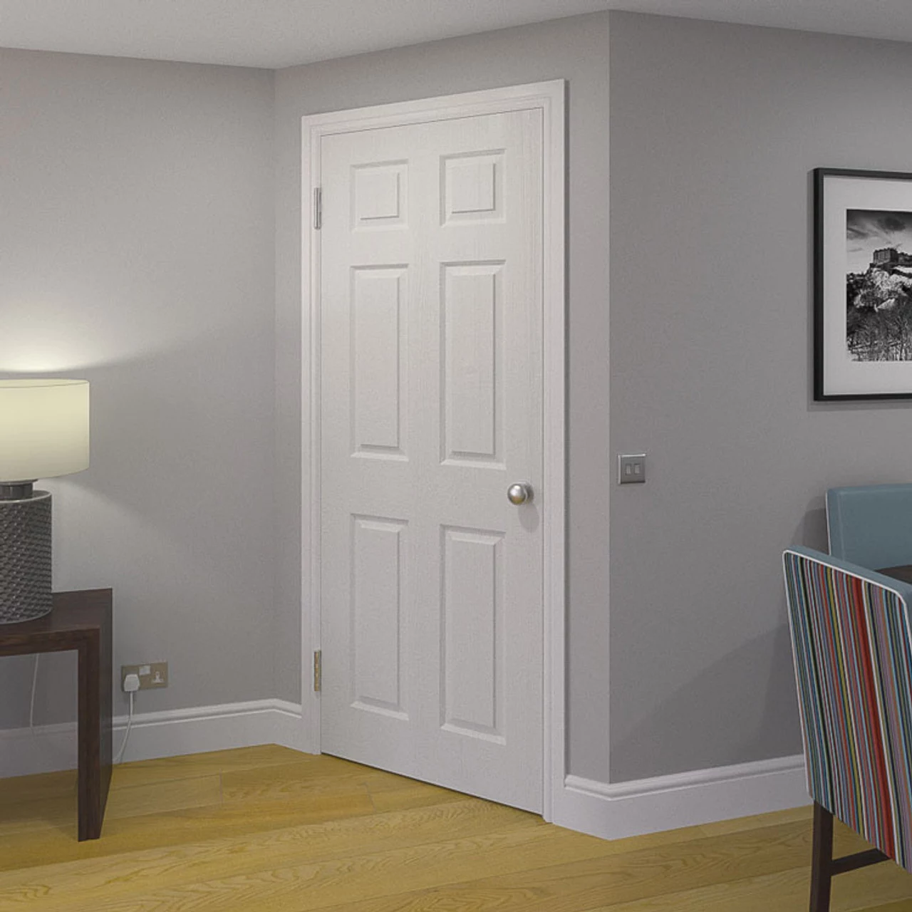 gray room with white skirting near floor