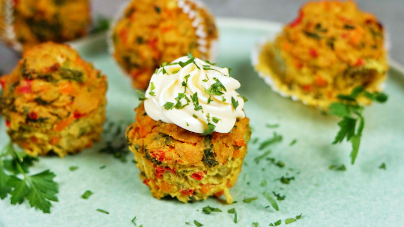 muffin garnished with mayonnaise and parsley