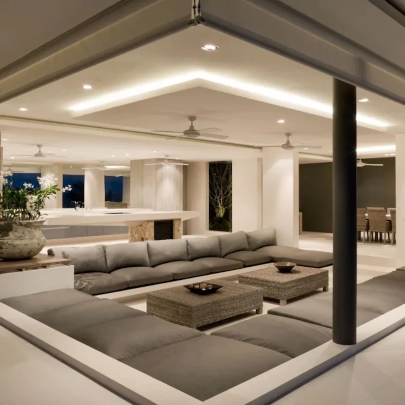 recessed lighting in living room with false ceiling