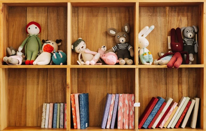 shelves with childrens toys