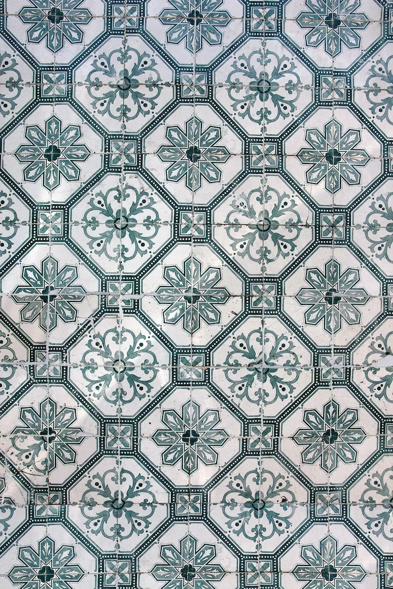 tiles with white and blue pattern