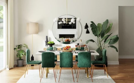 beautiful green dining room with natural light