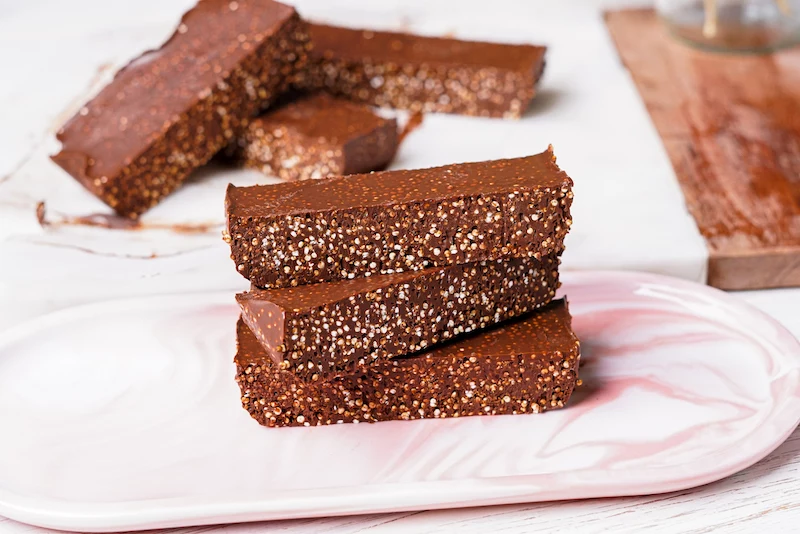 crunchy quinoa chocolate bars stacked