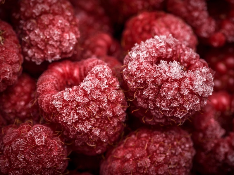 frozen raspberries up close