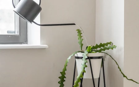 hand watering a plant with a watering can