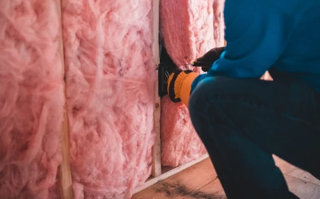 man installing insulation in home