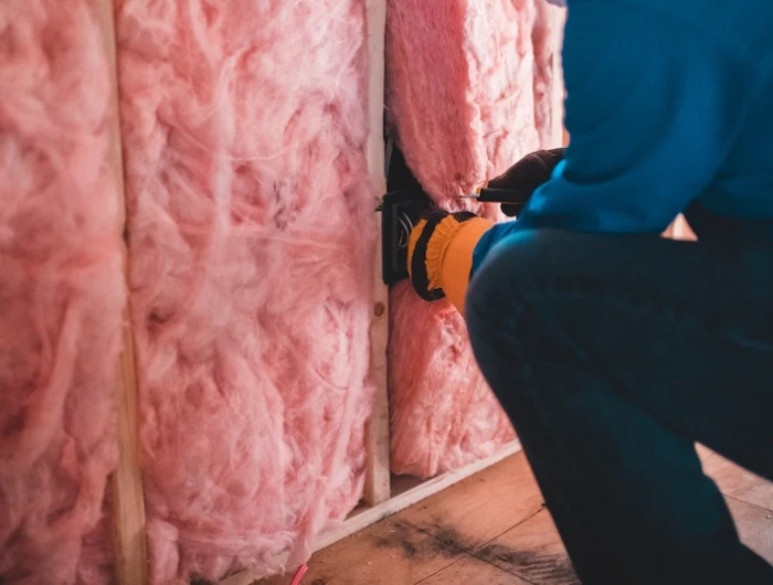 man installing insulation in home