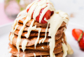Fluffy Pink Baby Pancakes with Strawberries, Bananas, Oats & White Chocolate (no flour, dairy-free)