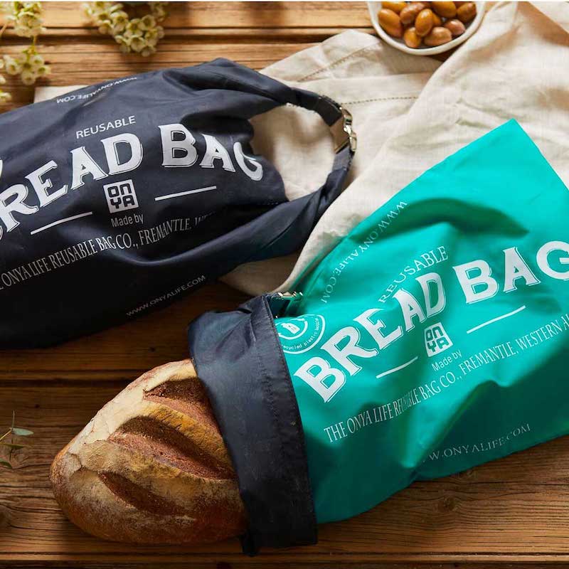 reusable bread bag green and dark blue