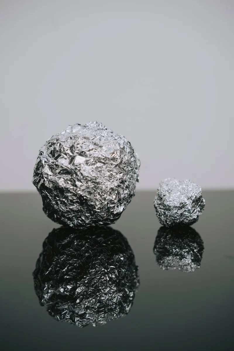 aluminum foil crumbled into balls