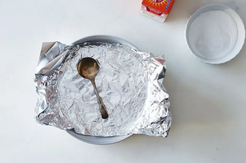 aluminum foil in a bowl for cleaning silver