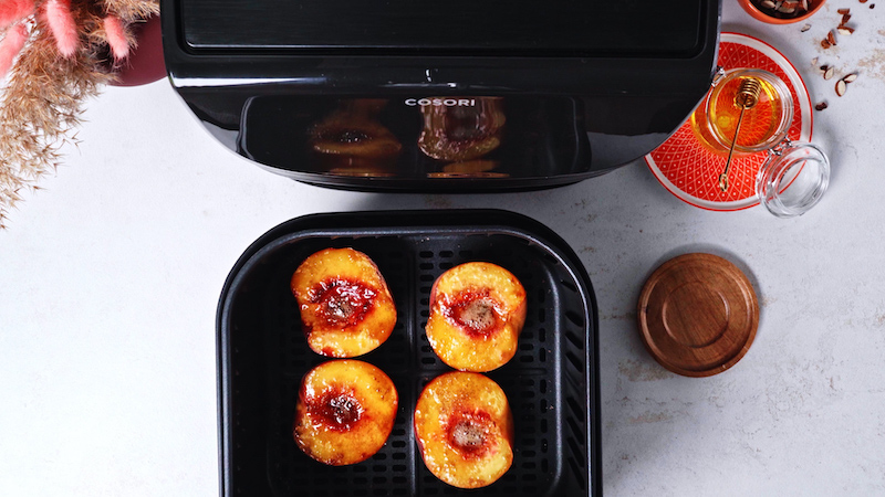 batch cooked caramilezed peaches in air fryer