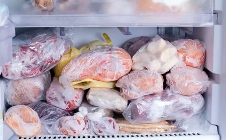 crowded frozen food in freezer
