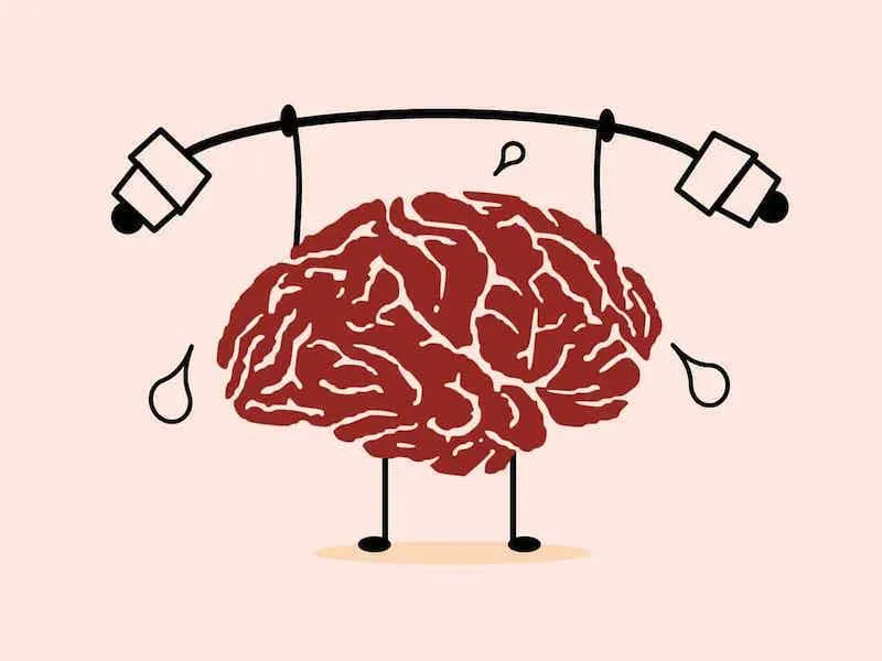 drawn red brain lifiting weights