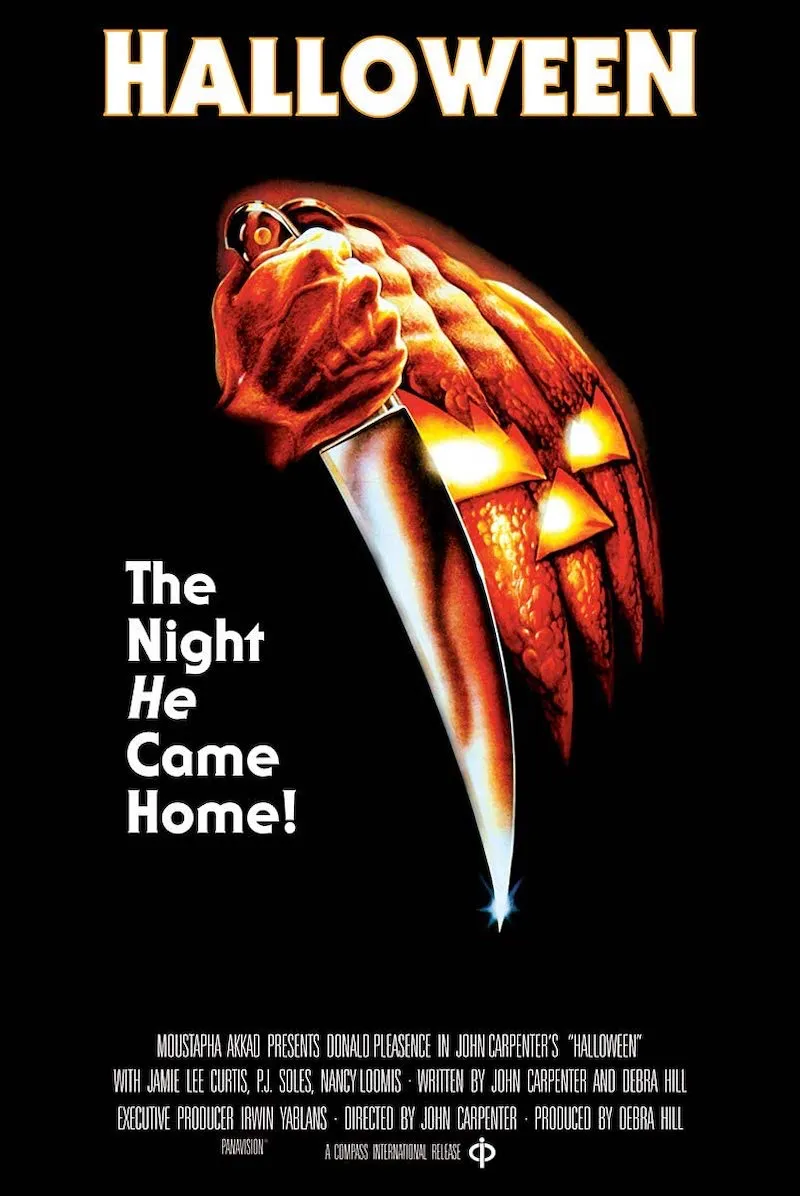 halloween movie poster with pumpkin and knife