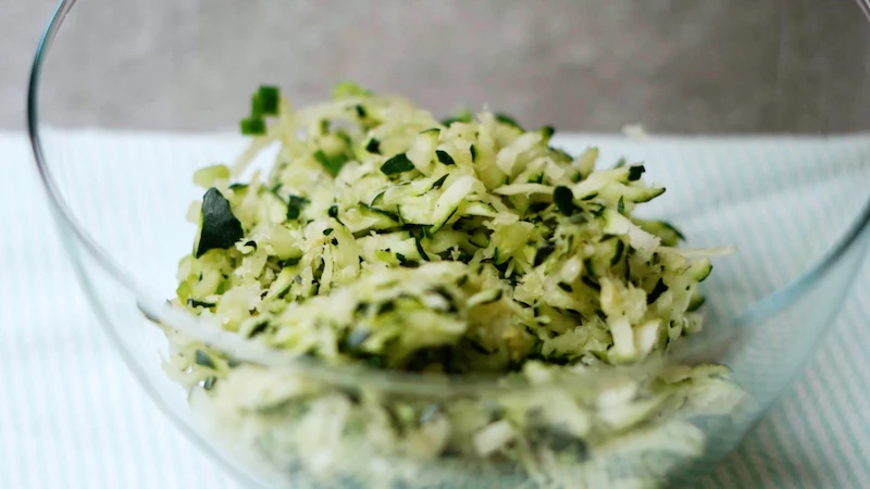 shredded zucchini with onion and green onion