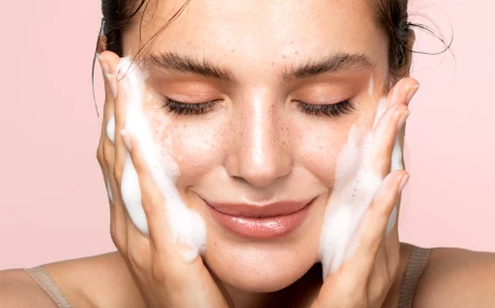 skin cycling woman applying skincare on face