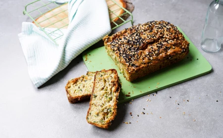 zucchini savory bread with two cut slices