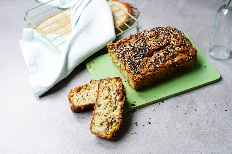 zucchini savory bread with two cut slices