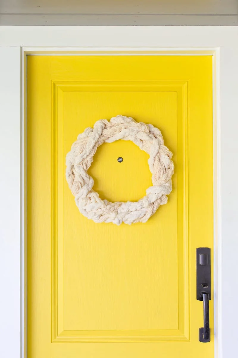 fall porch decor ideas yellow door with fabric wreaths