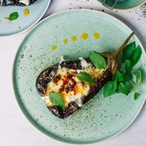 Delicious, Quick Greek Style Stuffed Eggplant in Air Fryer