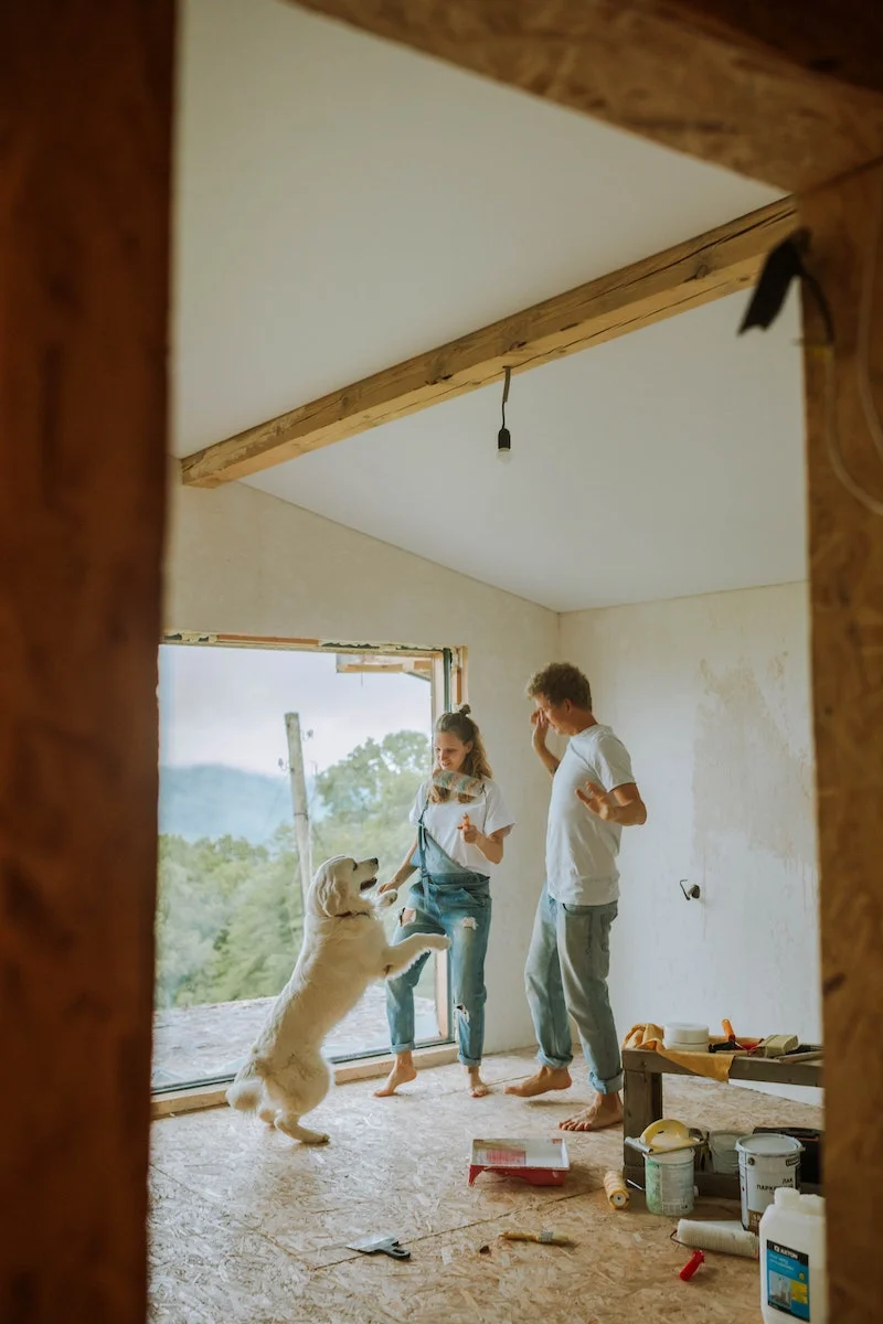 how to clean construction dust couple playing with dog while renovating