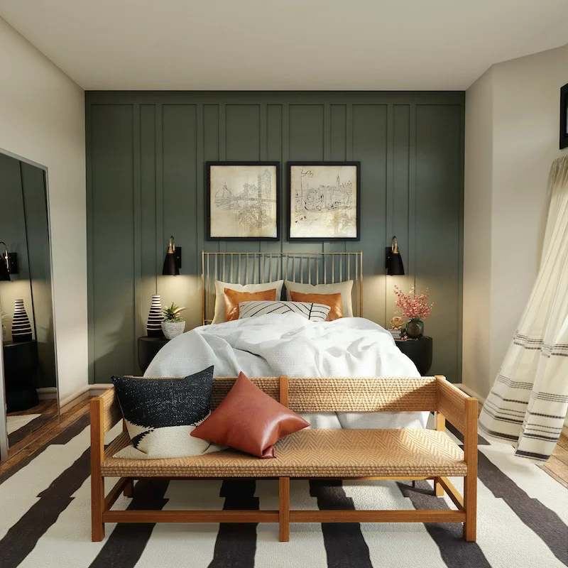 how to make your home look expensive bedroom with green wall and textured wall