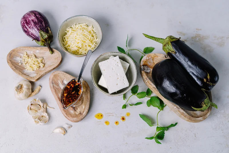 ingredients for greek style eggplants in the air fryer