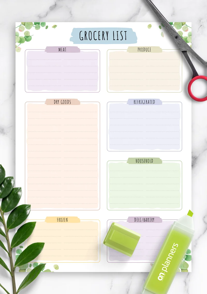 printable grocery list template floral style template