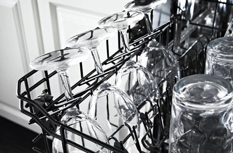 secured glasses in dishwasher
