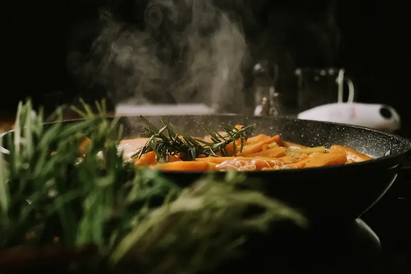 steaming pumpkin in a pan