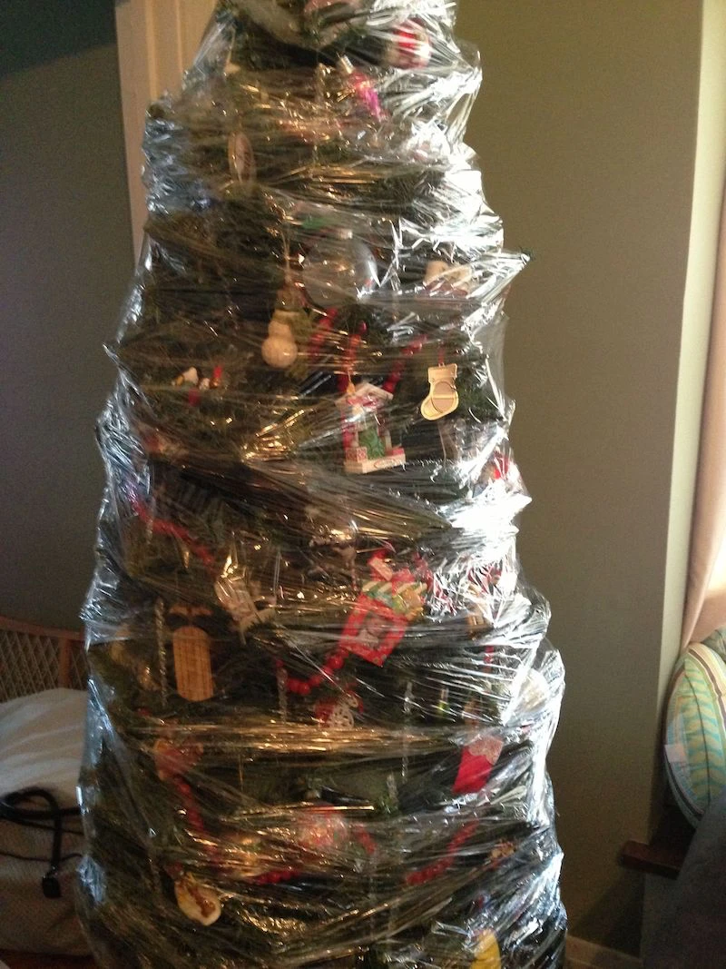 uses for plastic wrap christmas tree wrapped in plastic
