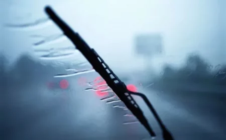 windshield wiper on car in the rain