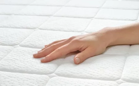 a hand resting on a clean white mattress