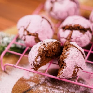 22-Minute Christmas Cookies: Pink Chocolate Crinkle Cookies (gluten-free)