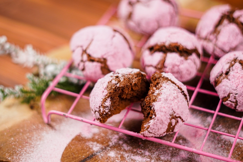 22-Minute Christmas Cookies: Pink Chocolate Crinkle Cookies (gluten-free)