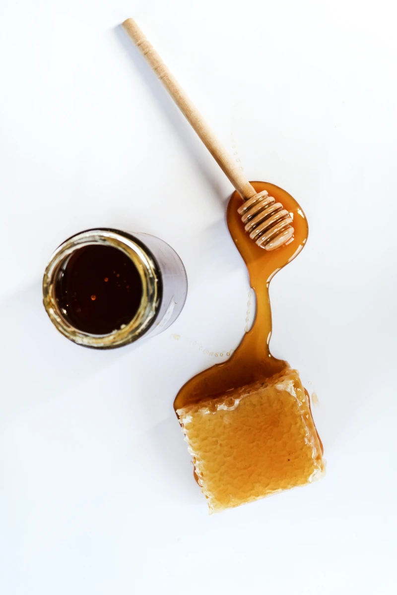 honey comb and honey on white background