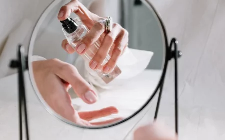person spraying perfume on theri wrist