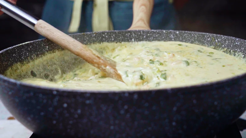 thick coconut cream and shrimp soup