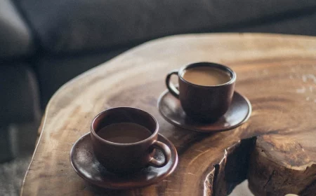 two vups of coffee on the table