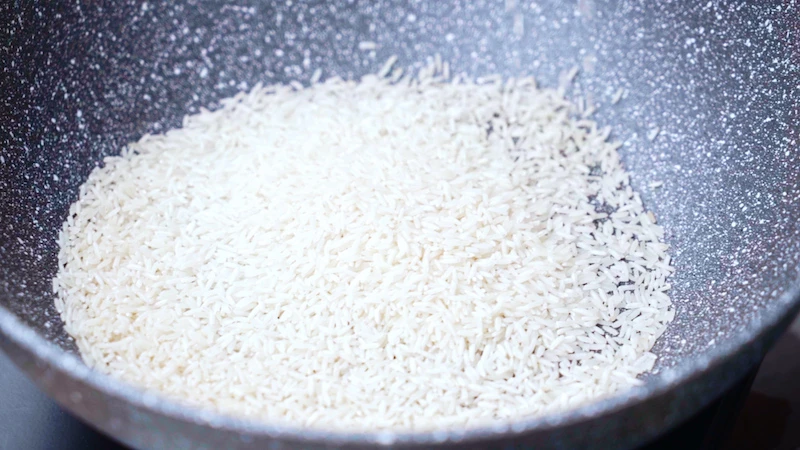 white basmati rice in a pan