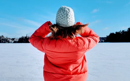 woman with red coat on